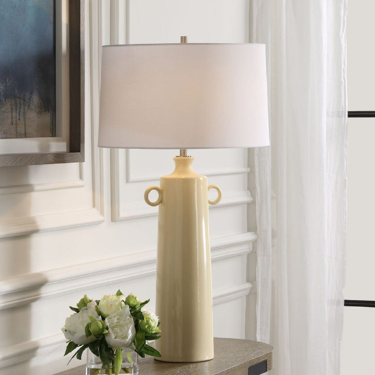 Crackled Yellow Ceramic Table Lamp by Uttermost Florero, alternate view 2