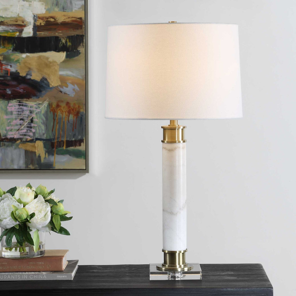 Modern European furniture - White Marble Column Table Lamp by Uttermost Plinth - www.oroa.com
