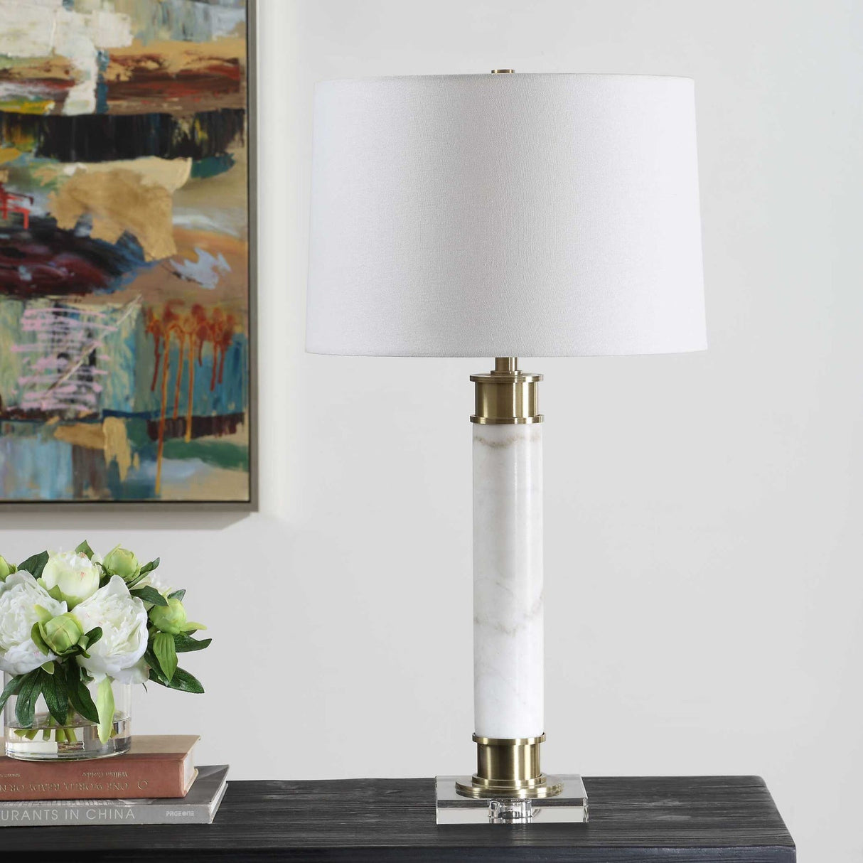 Modern European furniture - White Marble Column Table Lamp by Uttermost Plinth - www.oroa.com