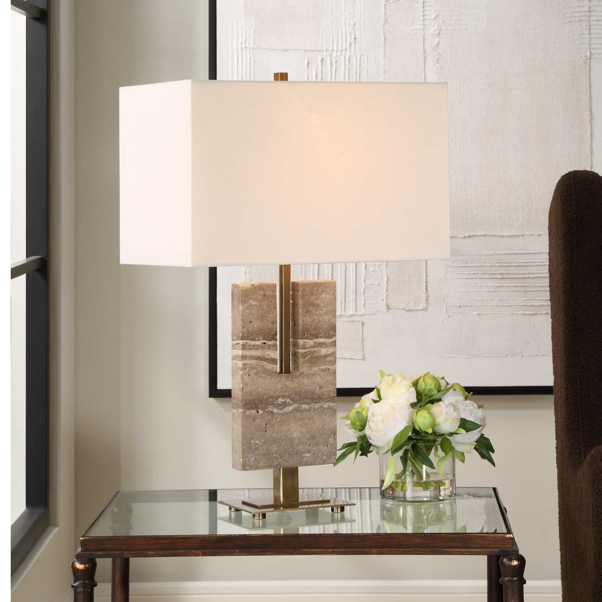 Modern European furniture - U-Shaped Travertine Table Lamp - www.oroa.com