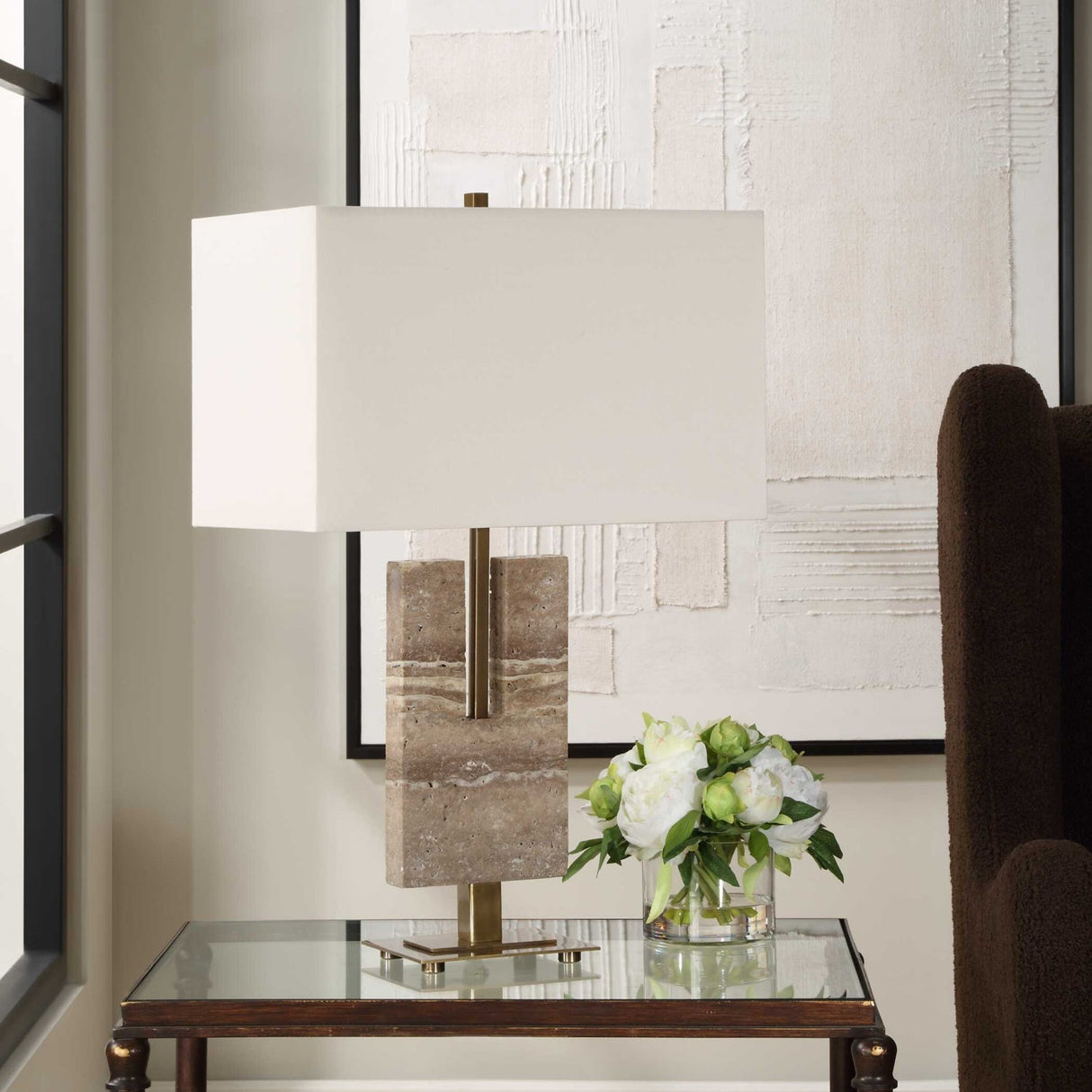 Modern European furniture - U-Shaped Travertine Table Lamp - www.oroa.com