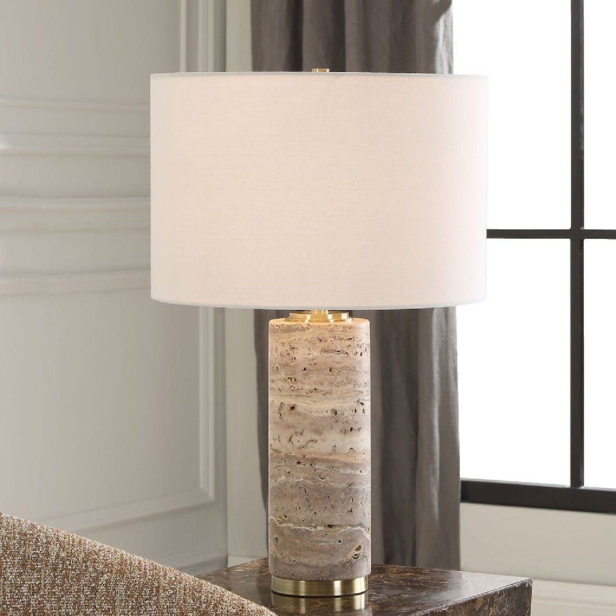 Honed Travertine Table Lamp by Uttermost Cortado, alternate view 2