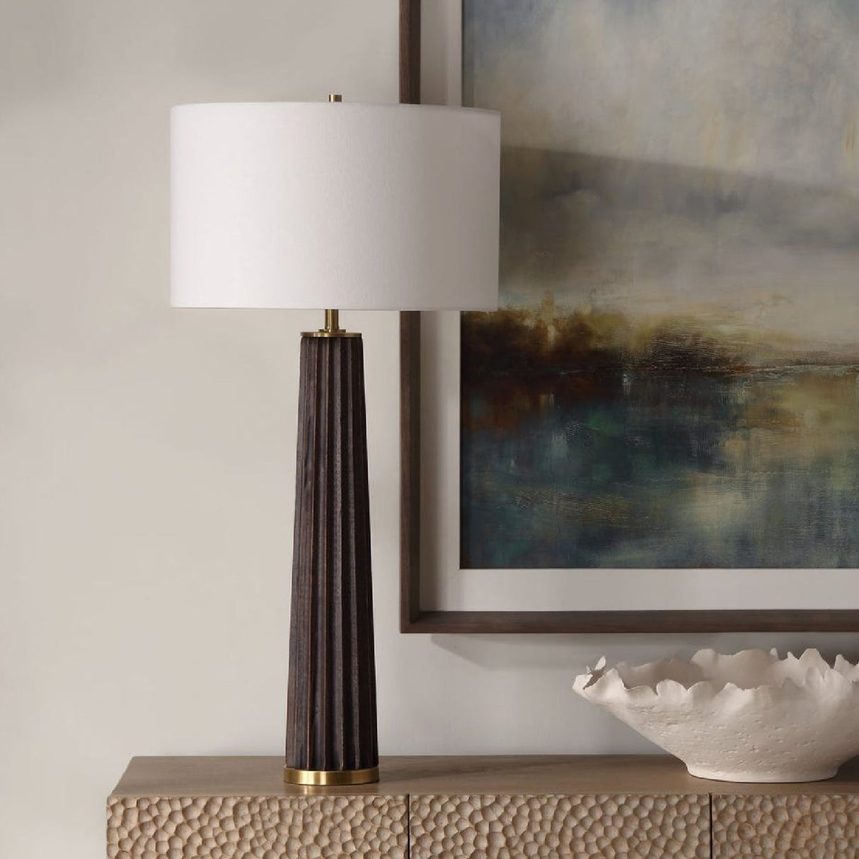 Scalloped Dark Oak Table Lamp by Uttermost Forage, alternate view 2