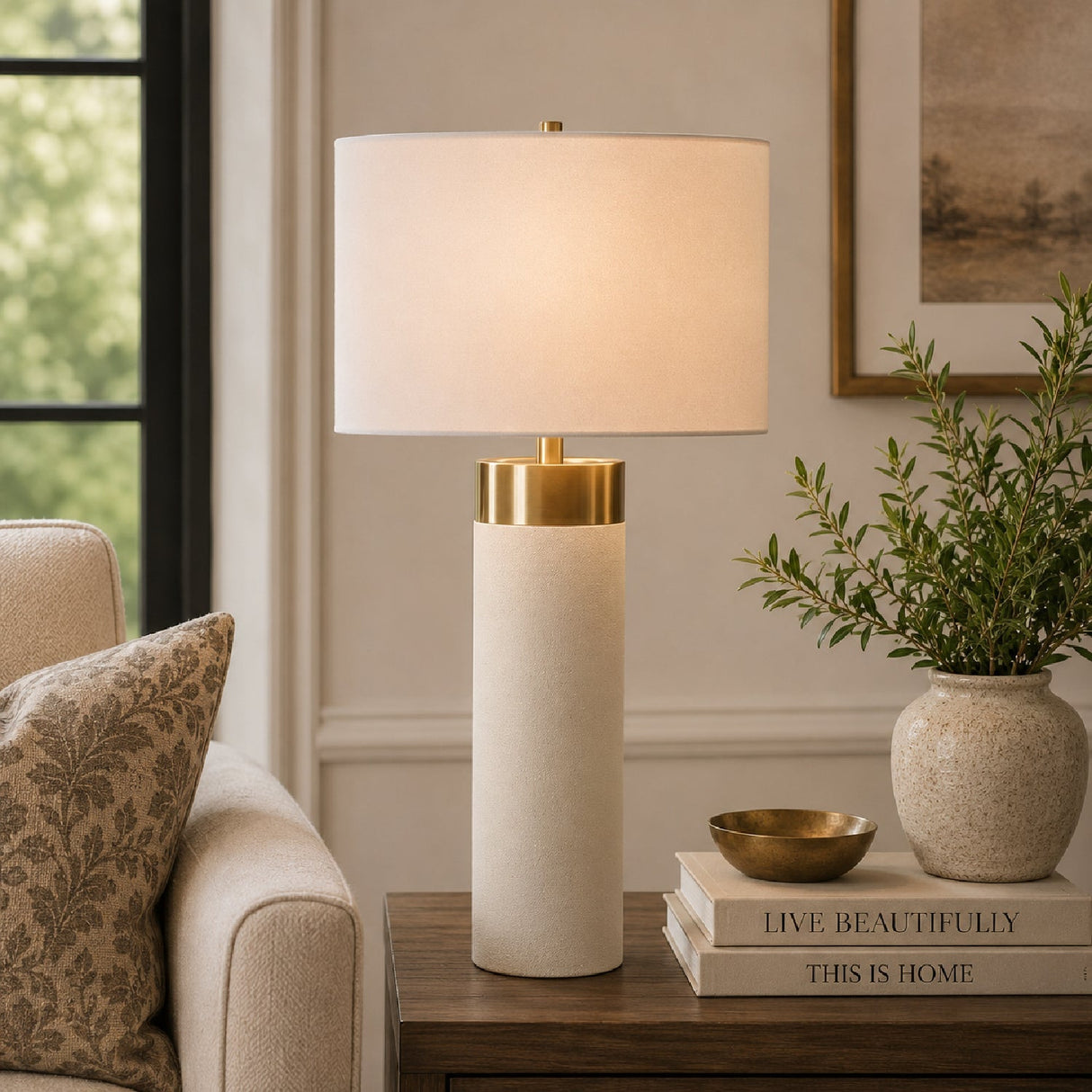 Modern European furniture - Cylindrical White Shagreen Table Lamp - www.oroa.com
