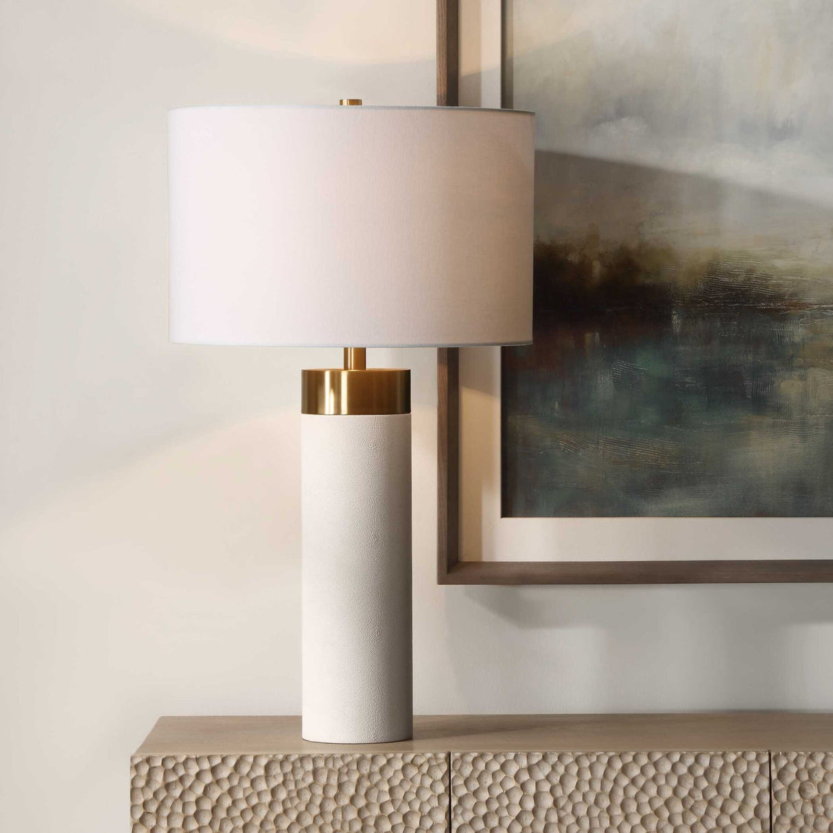 Modern European furniture - Cylindrical White Shagreen Table Lamp - www.oroa.com