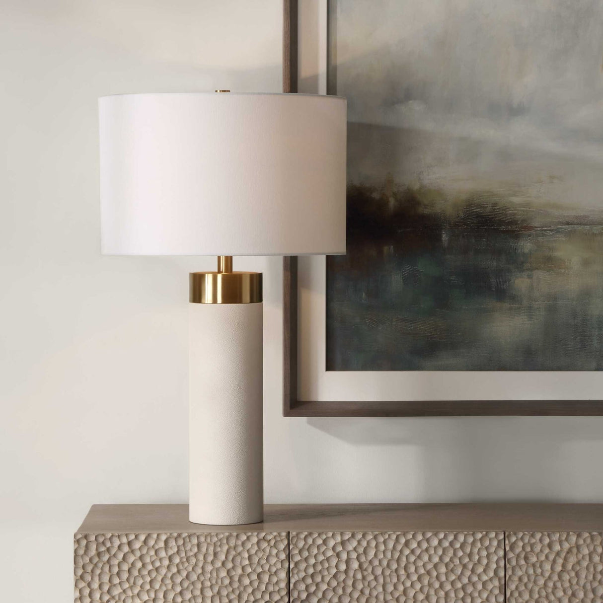 Modern European furniture - Cylindrical White Shagreen Table Lamp - www.oroa.com