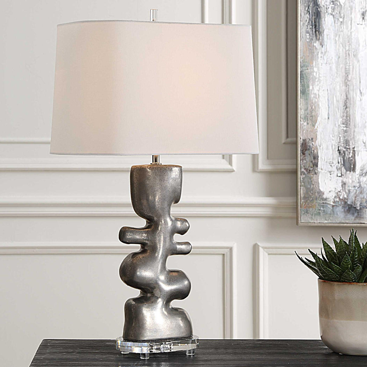 Tarnished Nickel Table Lamp | Uttermost Free Flowing