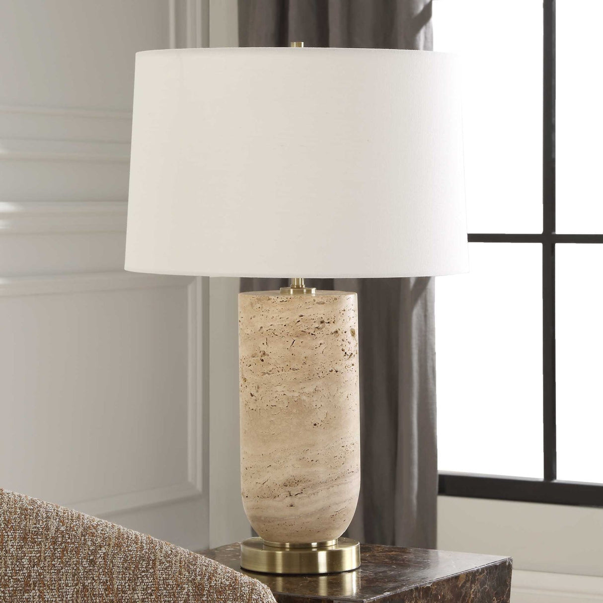 Modern European furniture - Beige Travertine Table Lamp - www.oroa.com