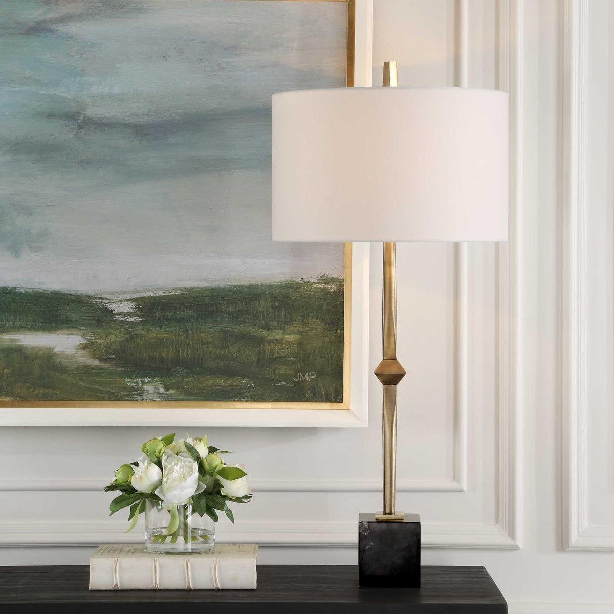 Modern European furniture - Round White Linen Table Lamp - www.oroa.com