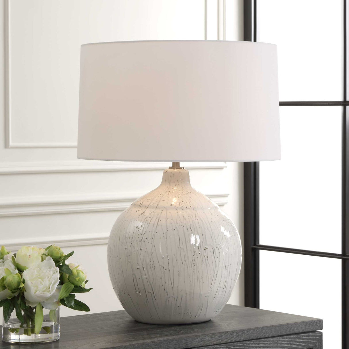 White Glaze Ceramic Table Lamp by Uttermost Dribble, alternate view 2