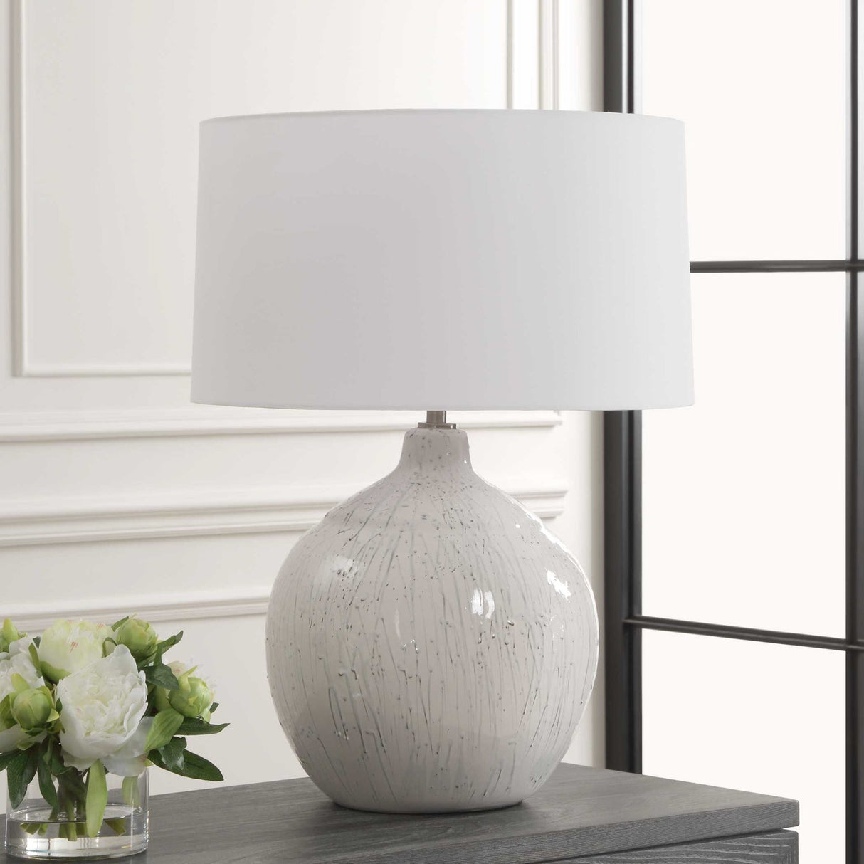White Glaze Ceramic Table Lamp by Uttermost Dribble, alternate view 6