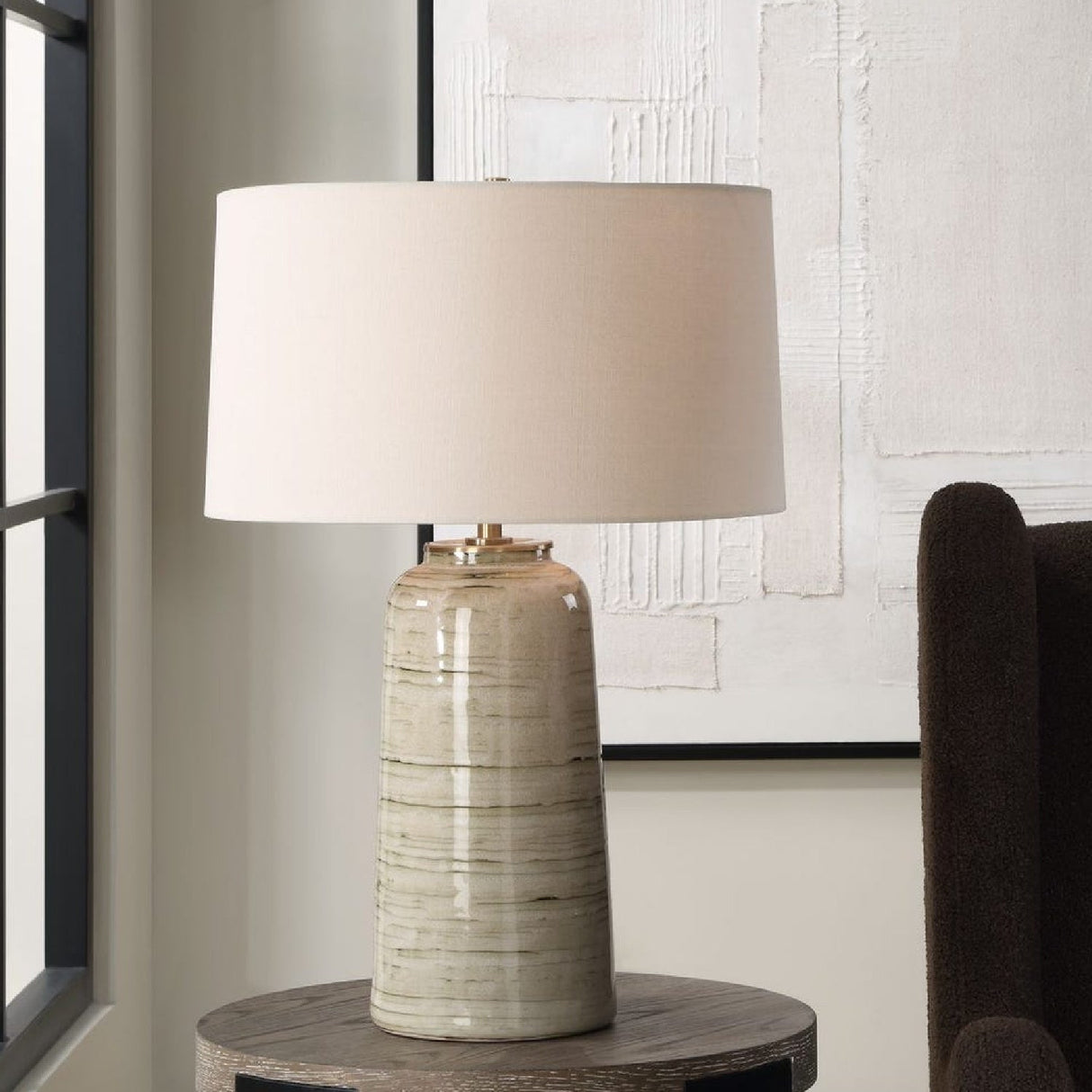 Tan Glazed Ceramic Table Lamp by Uttermost Strata, alternate view 2