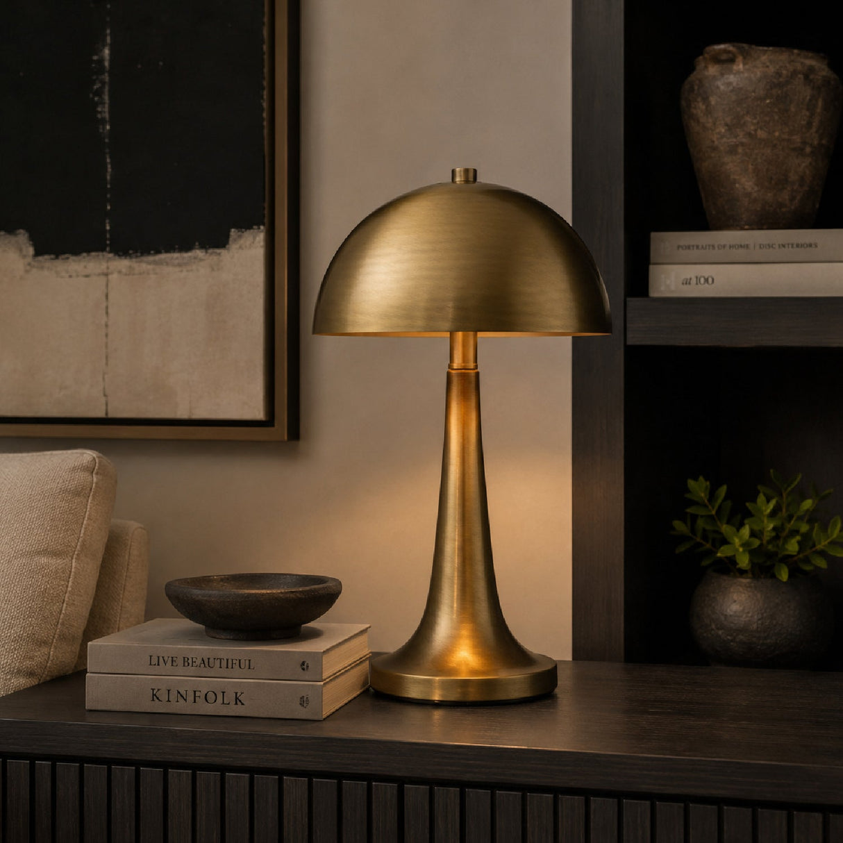 Modern European furniture - Antique Brass Dome Accent Lamp - www.oroa.com
