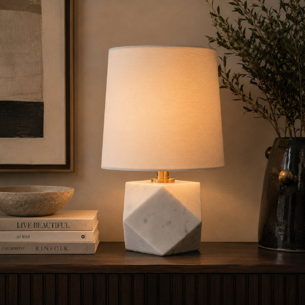 Modern European furniture - Faceted White Marble Table Lamp - www.oroa.com