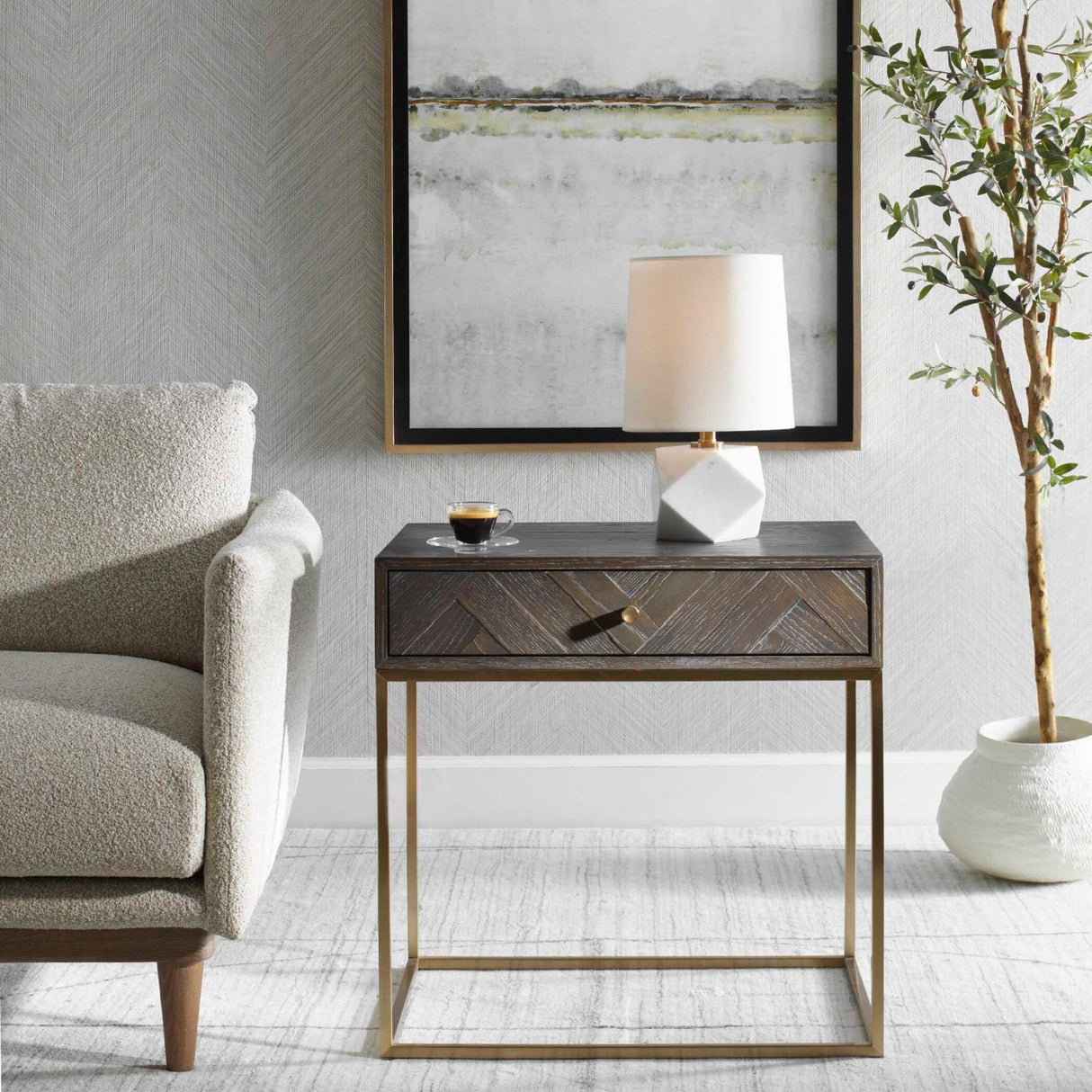 Modern European furniture - Faceted White Marble Table Lamp - www.oroa.com