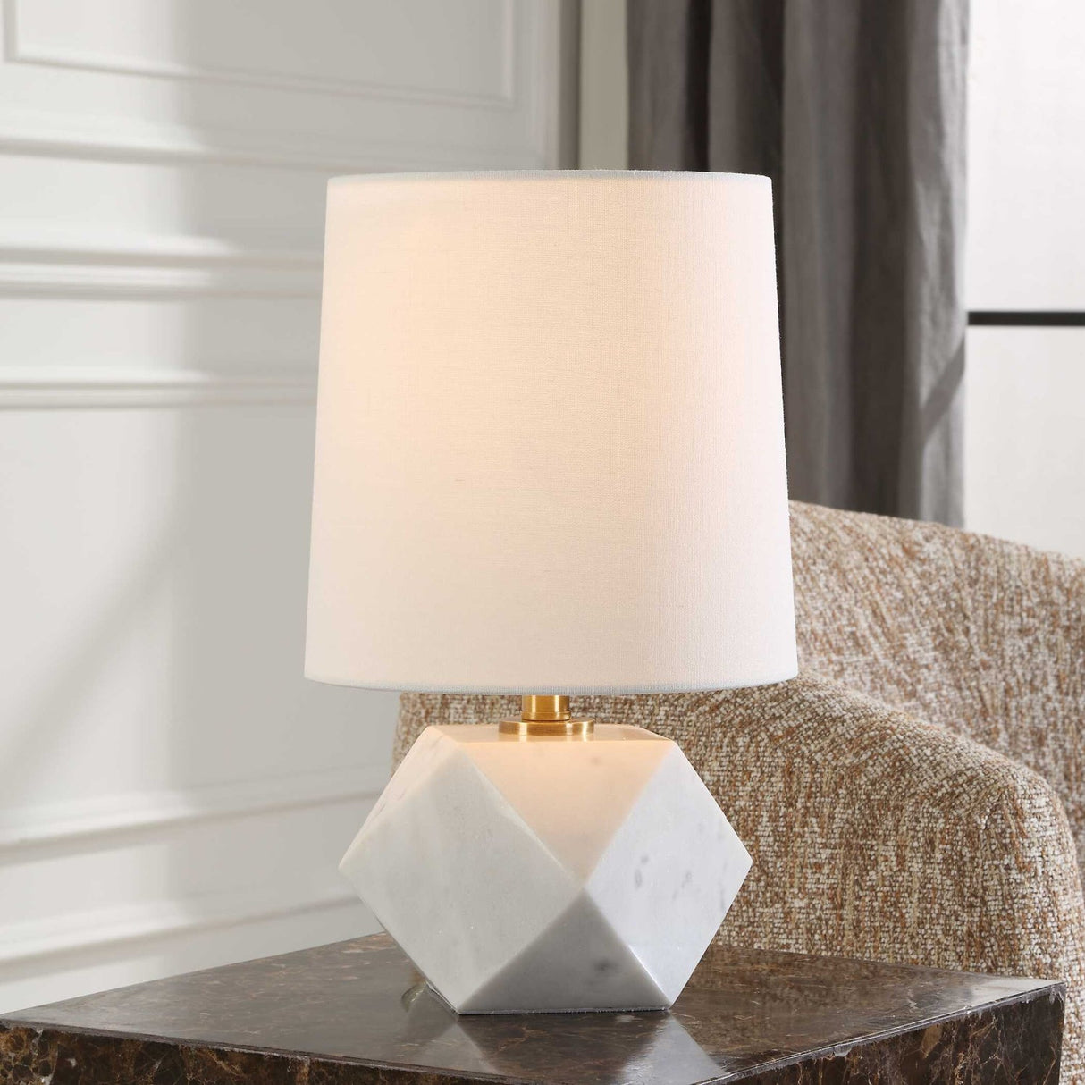 Modern European furniture - Faceted White Marble Table Lamp - www.oroa.com