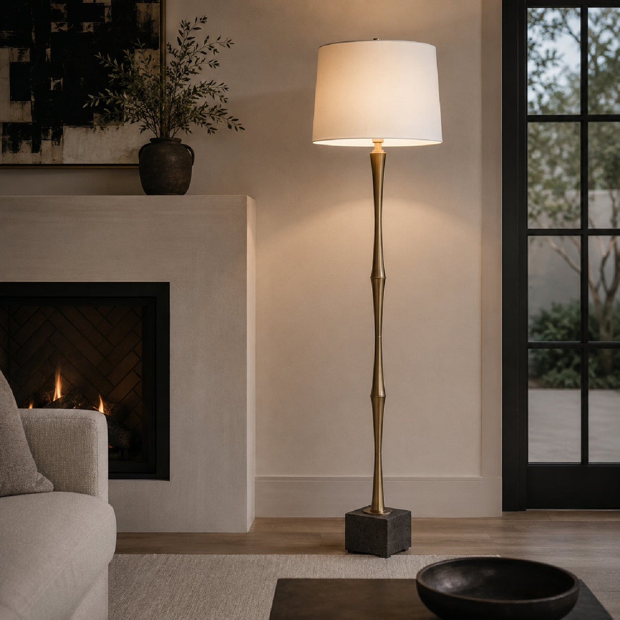 Modern European furniture - Black Travertine Base Floor Lamp - www.oroa.com