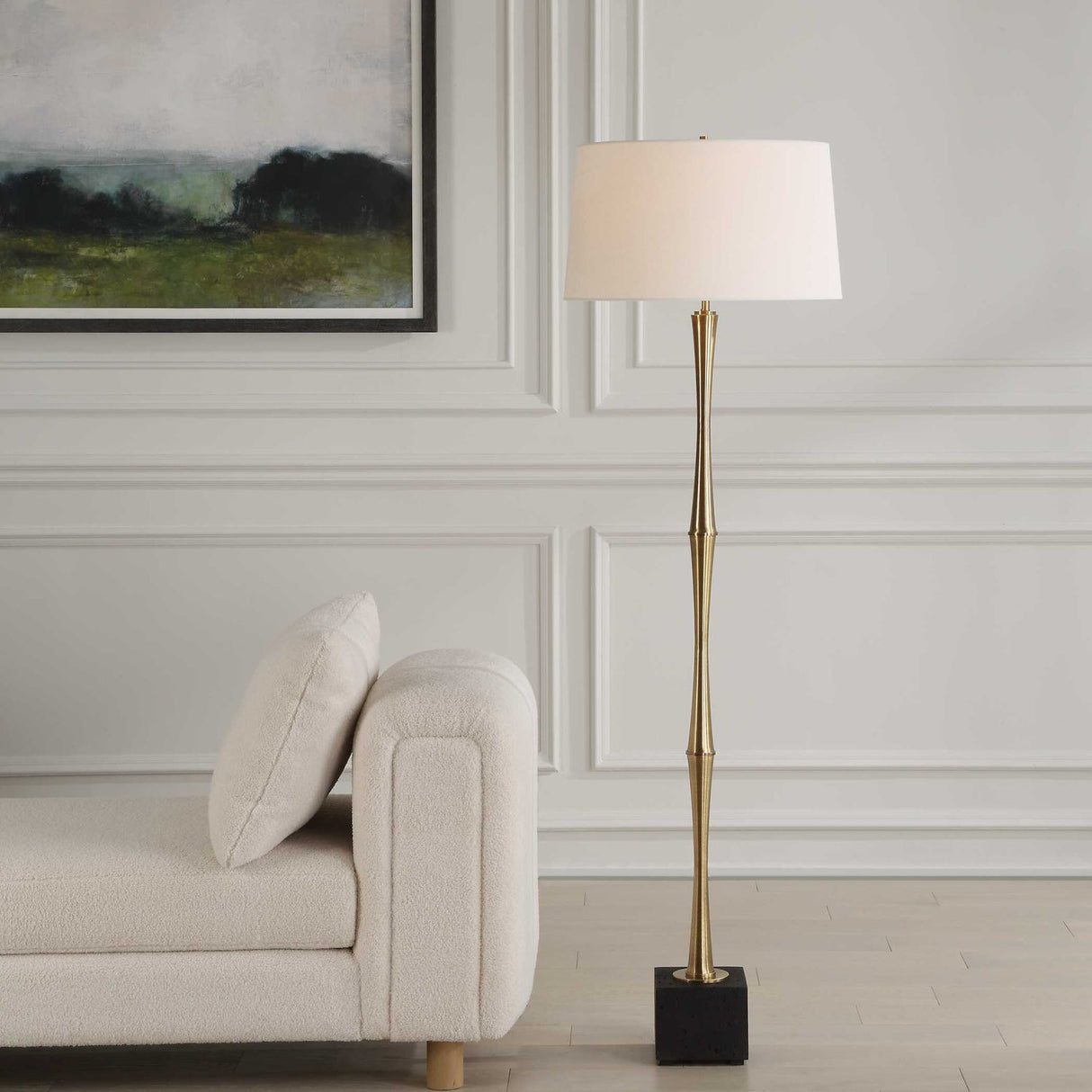 Modern European furniture - Black Travertine Base Floor Lamp - www.oroa.com