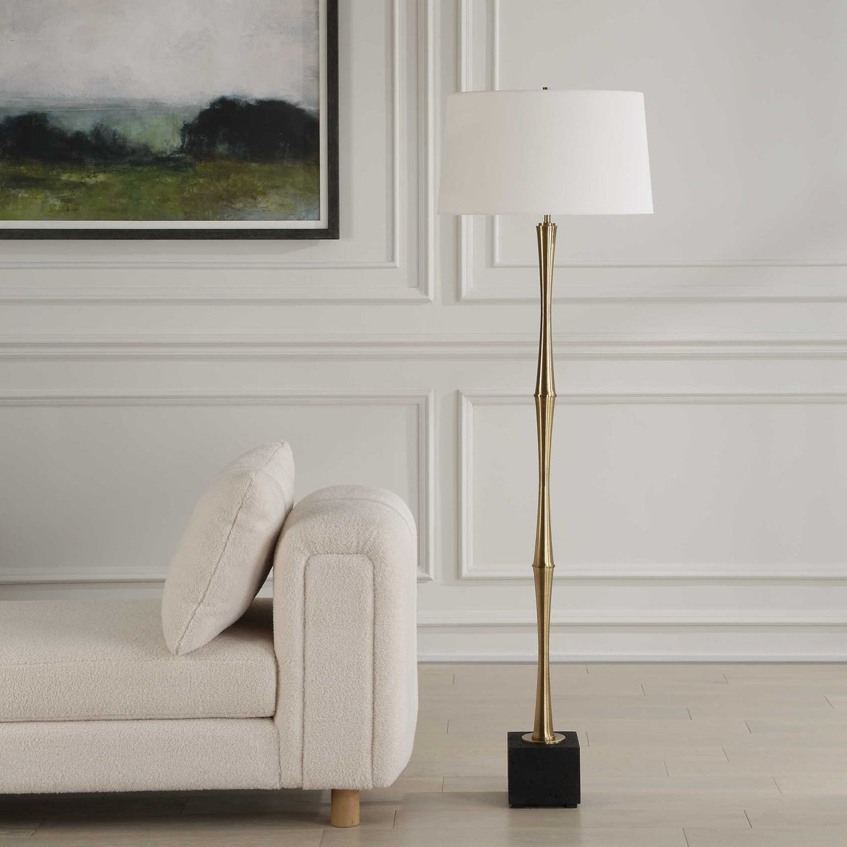 Modern European furniture - Black Travertine Base Floor Lamp - www.oroa.com