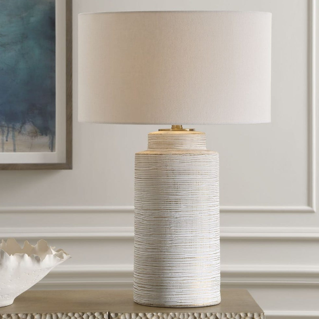 Ribbed White Ceramic Table Lamp | Oroa.com