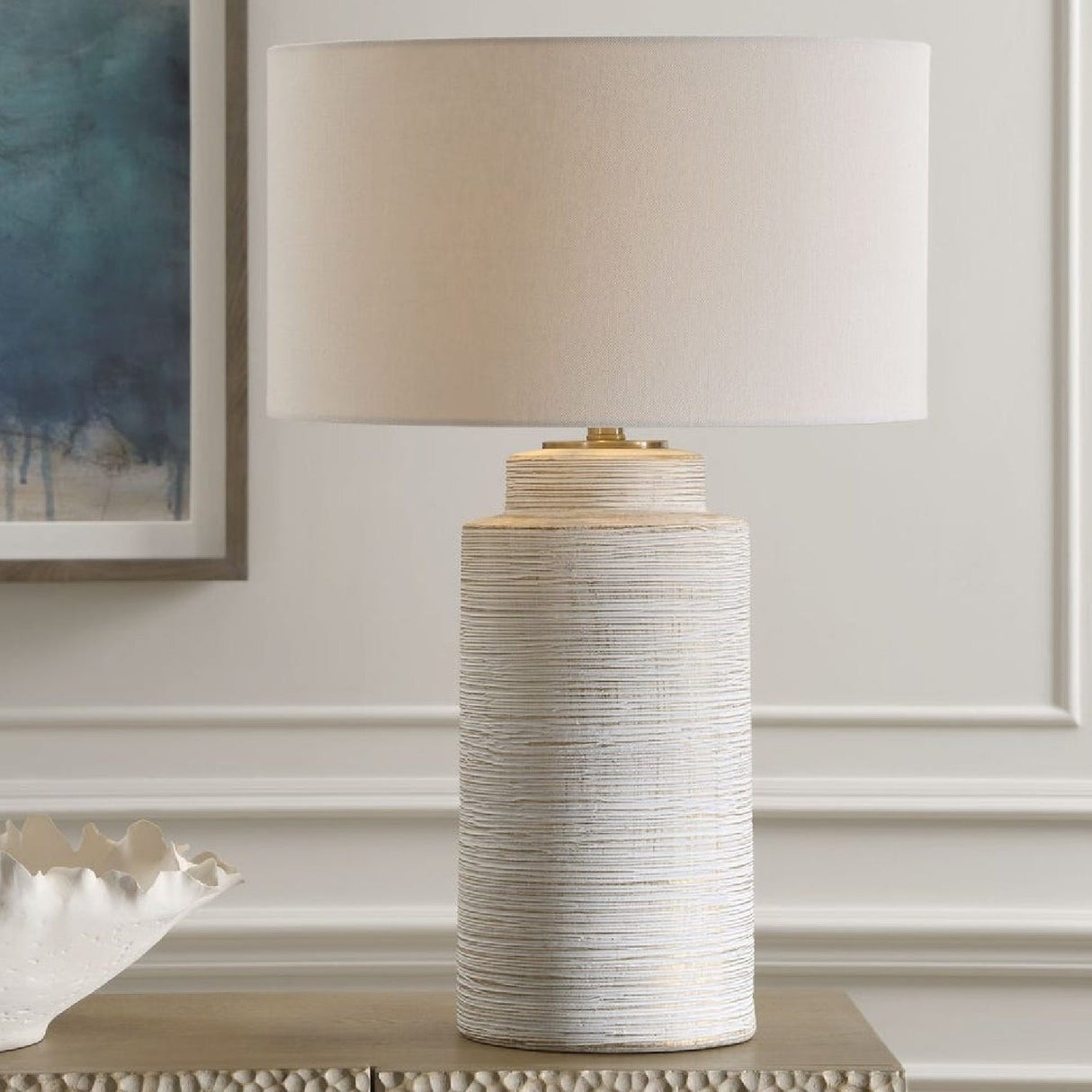 Ribbed White Ceramic Table Lamp by Uttermost Crimp, alternate view 2