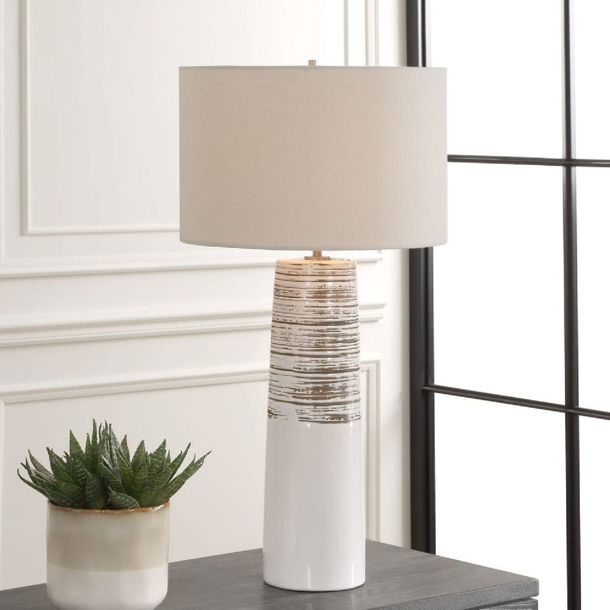 Modern European furniture - White Ceramic Linen Table Lamp by Uttermost Haven - www.oroa.com