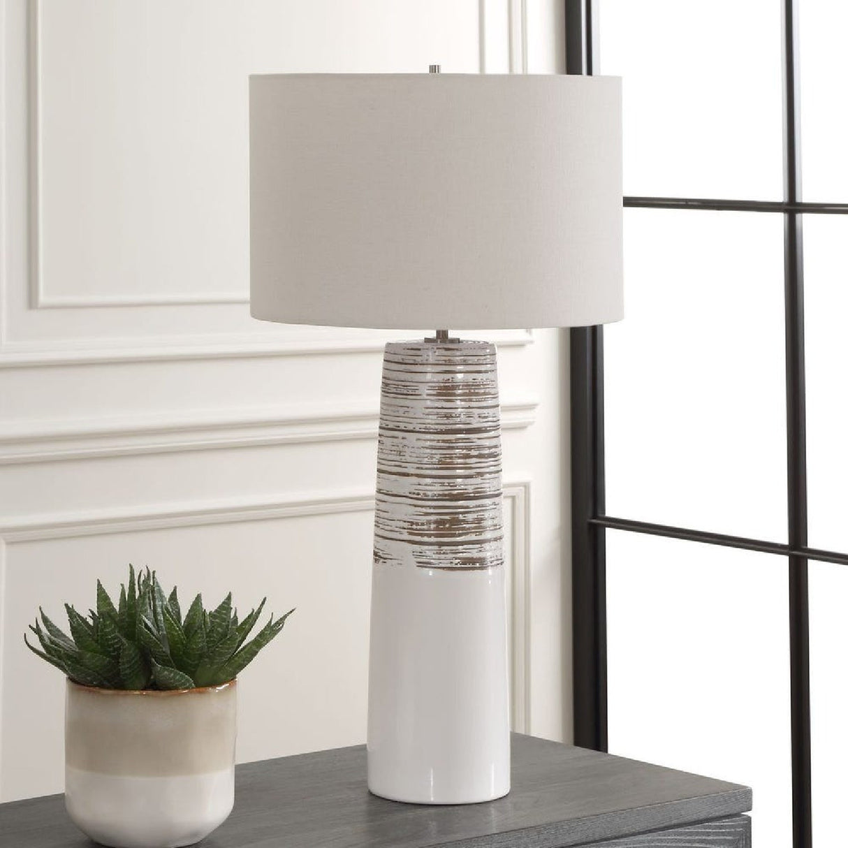 Modern European furniture - White Ceramic Linen Table Lamp by Uttermost Haven - www.oroa.com
