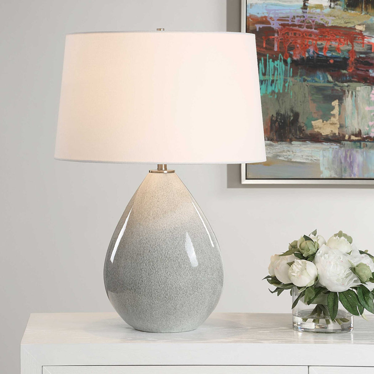 Cream Ceramic Teardrop-Shaped Table Lamp by Uttermost Moray, alternate view 2
