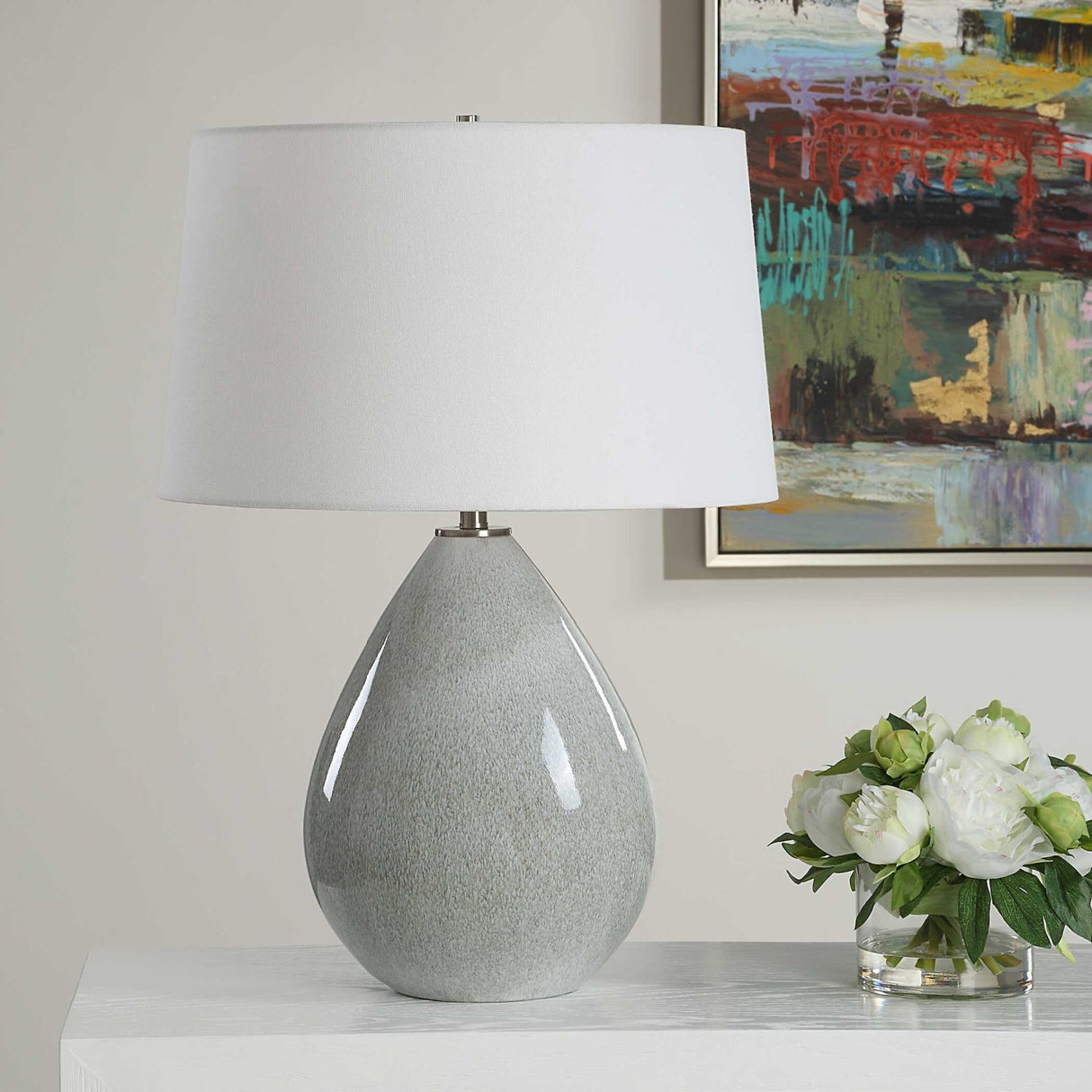 Cream Ceramic Teardrop-Shaped Table Lamp by Uttermost Moray, alternate view 6