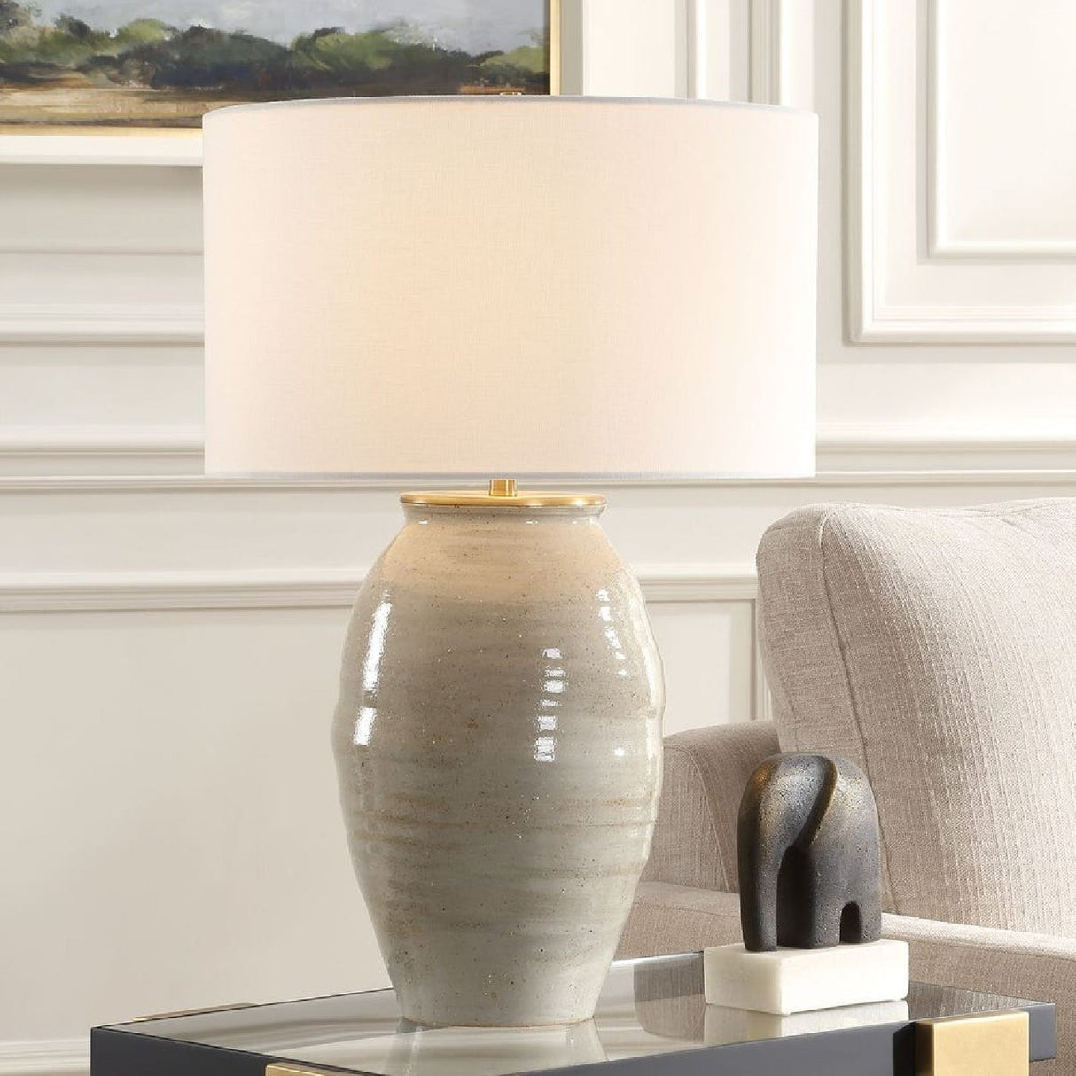 Gray Glazed Ceramic Table Lamp by Uttermost Amos, alternate view 2