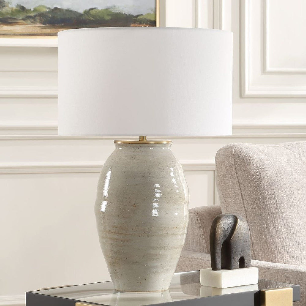 Gray Glazed Ceramic Table Lamp by Uttermost Amos, alternate view 8