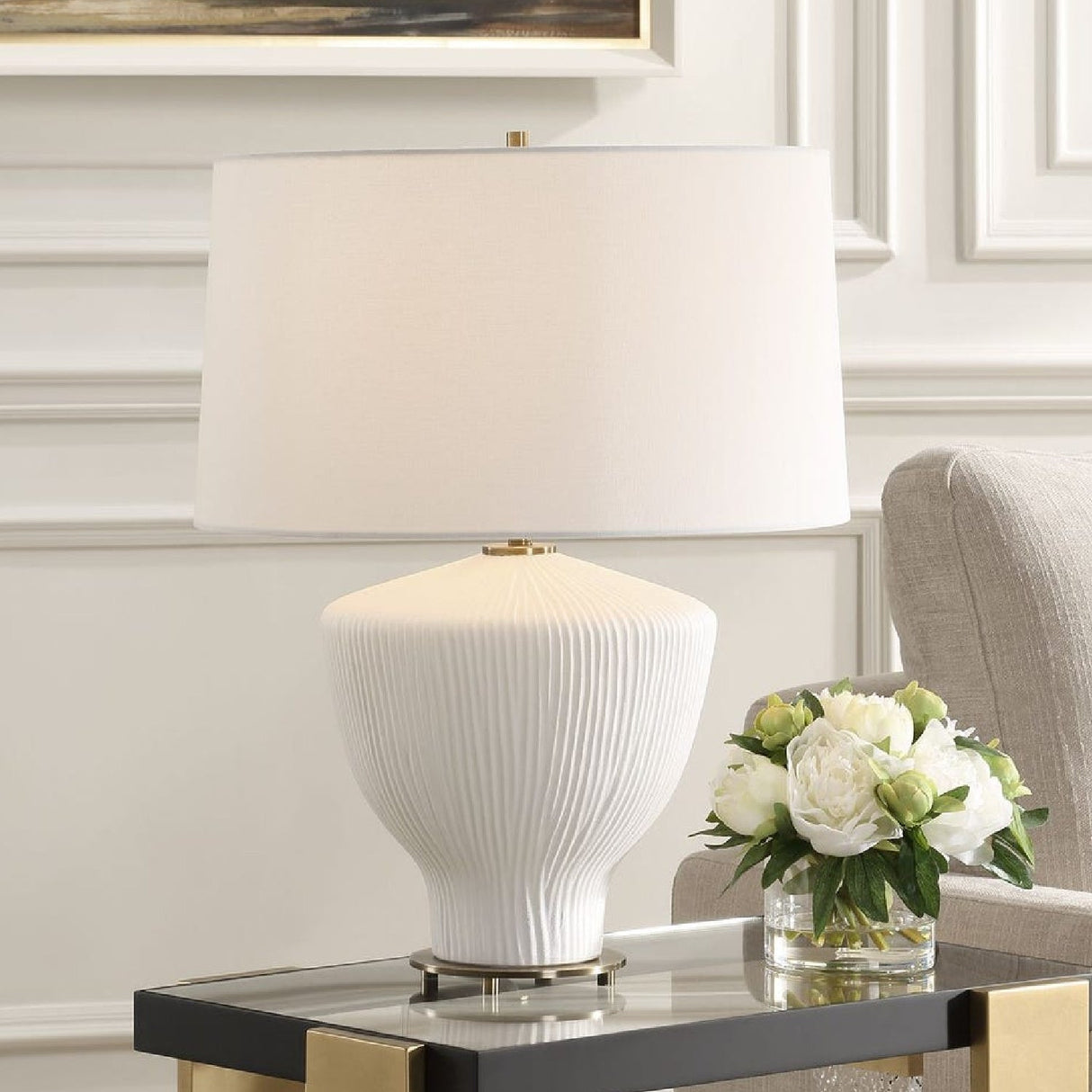 Modern European furniture - White Ribbed Ceramic Table Lamp by Uttermost Maisie - www.oroa.com