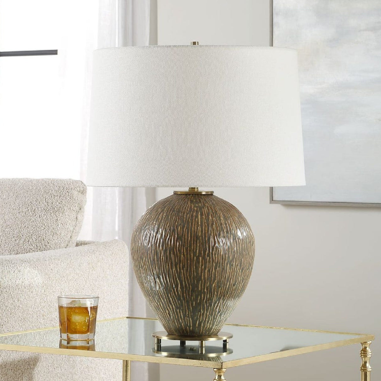 Distressed Brown Ceramic Table Lamp by Uttermost Rya, alternate view 2