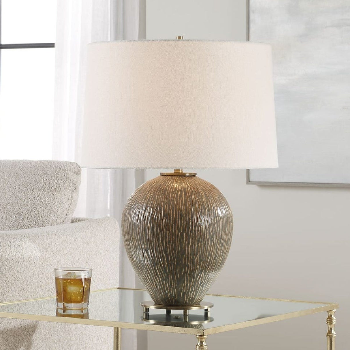 Distressed Brown Ceramic Table Lamp by Uttermost Rya, alternate view 8
