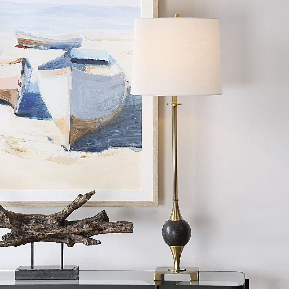 White Linen Shade Buffet Lamp by Uttermost Dempsey, alternate view 2