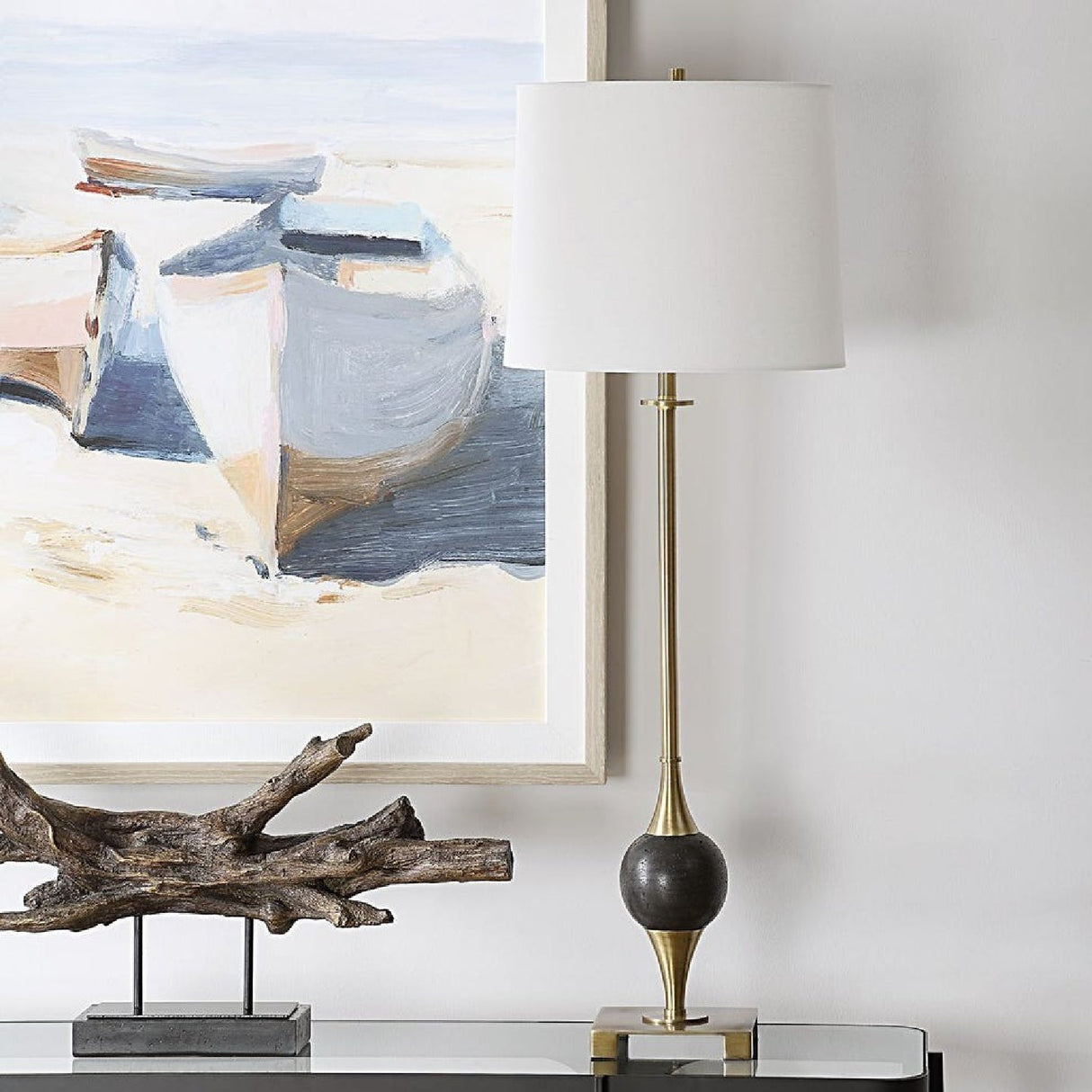 White Linen Shade Buffet Lamp by Uttermost Dempsey, alternate view 8