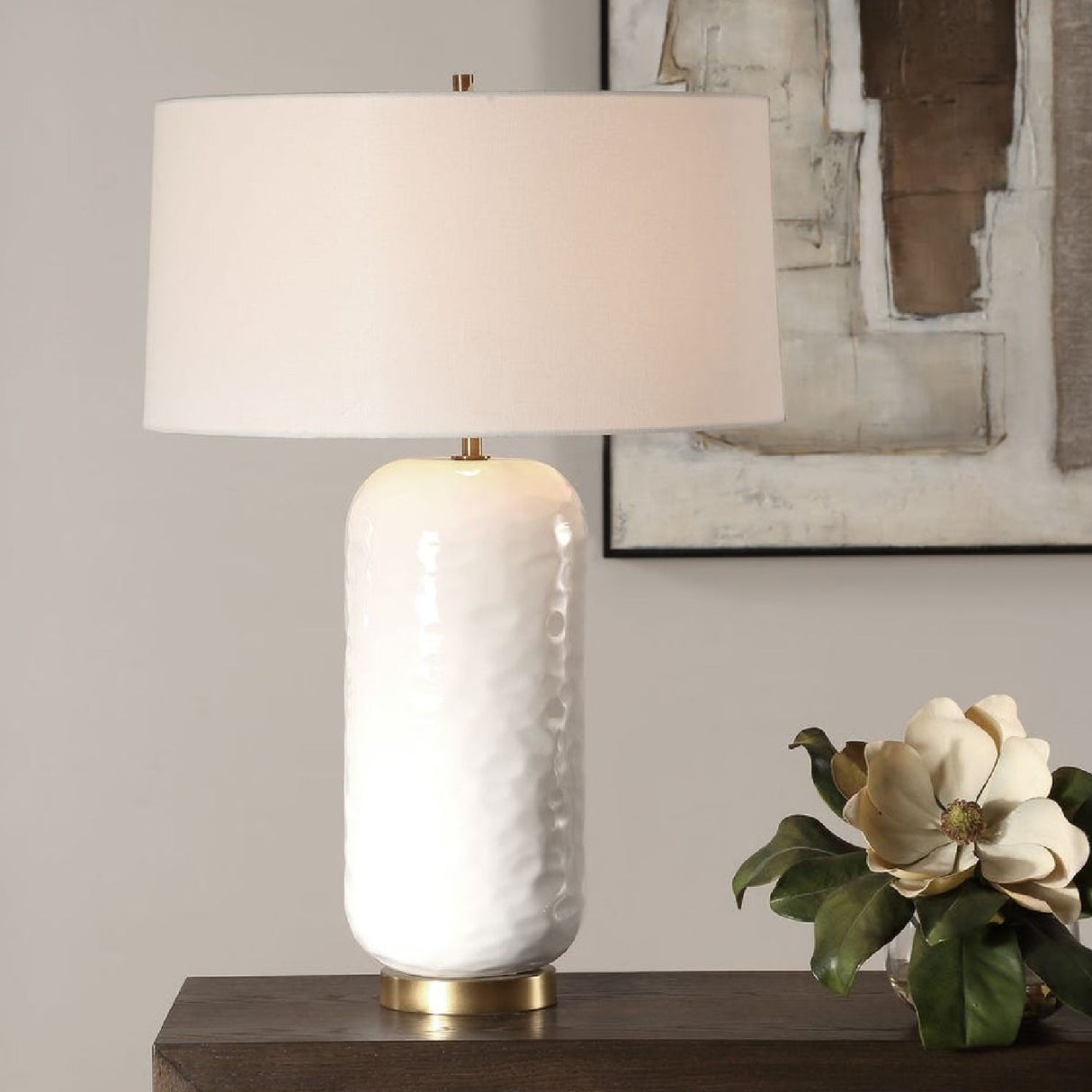 White Linen Drum Table Lamp by Uttermost Iona, alternate view 7