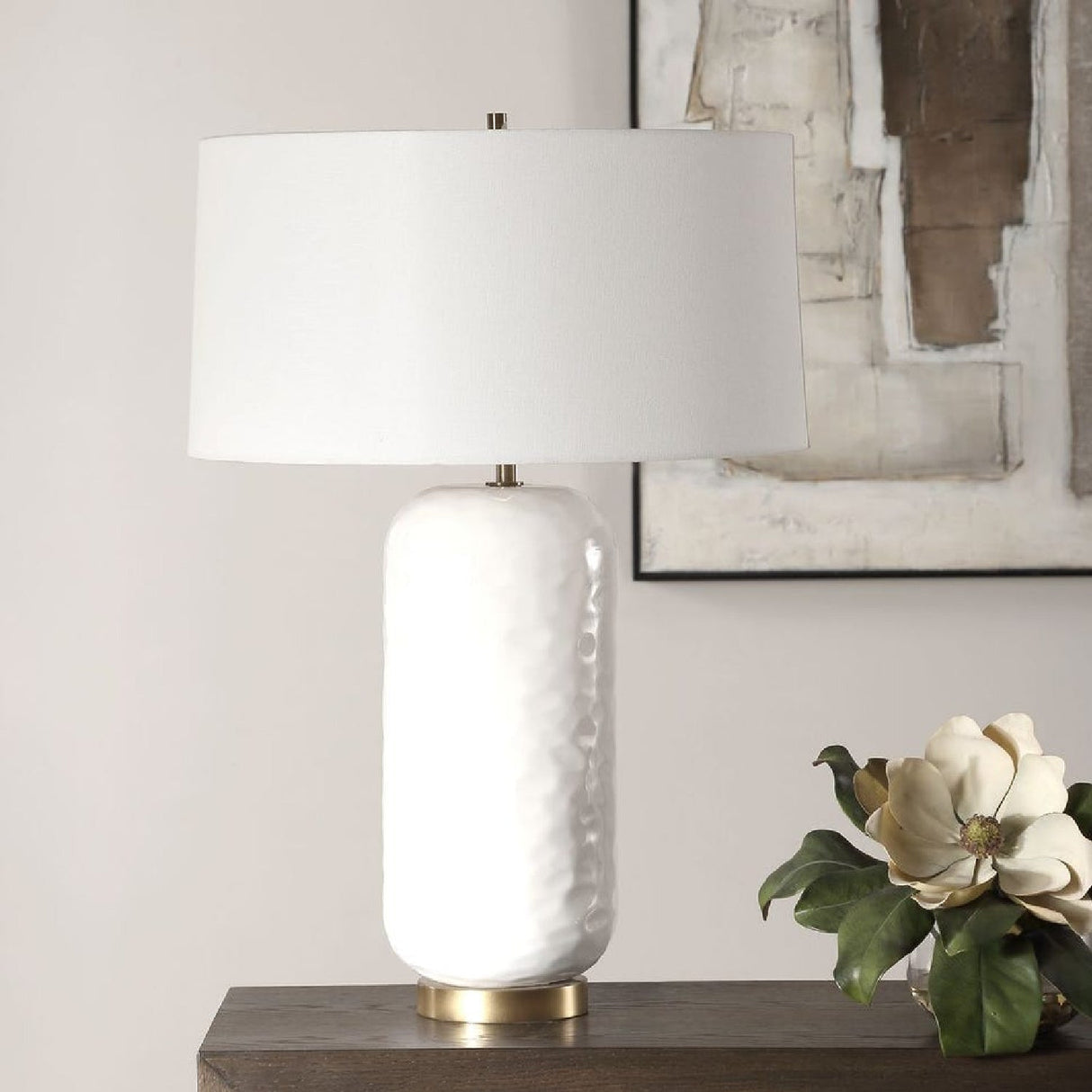 White Linen Drum Table Lamp by Uttermost Iona, alternate view 2