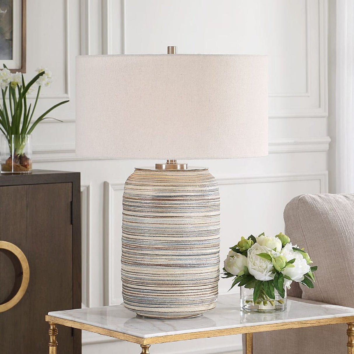 Earth-Toned Stripe Ceramic Table Lamp L by Uttermost Prospect, alternate view 2