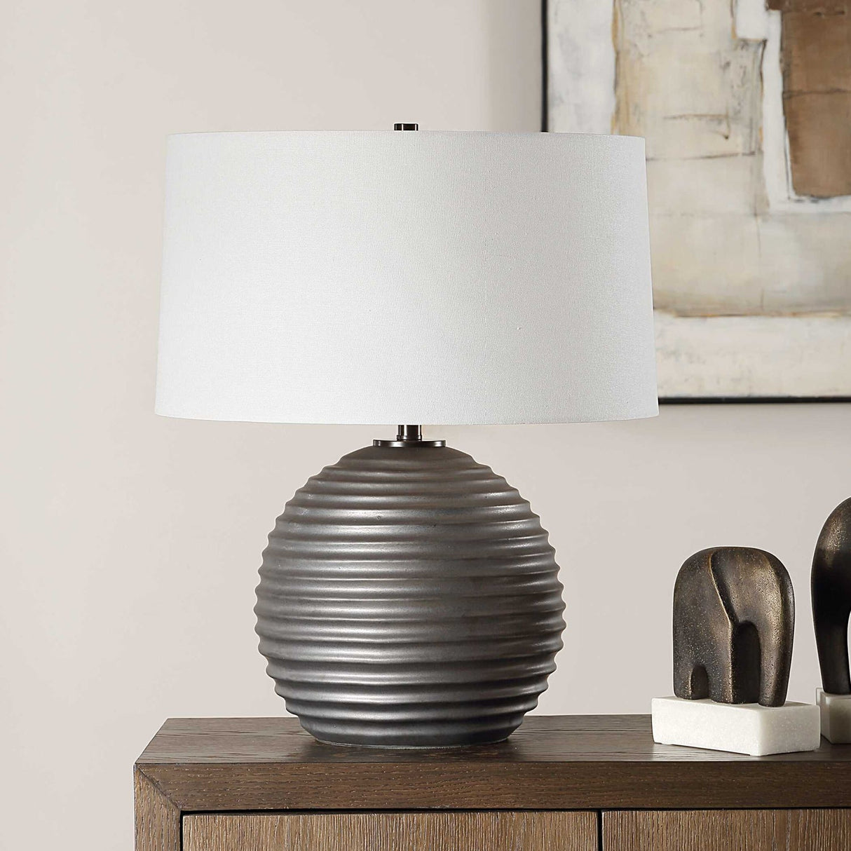 Bronze Ribbed Ceramic Table Lamp by Uttermost Chelsom, alternate view 6