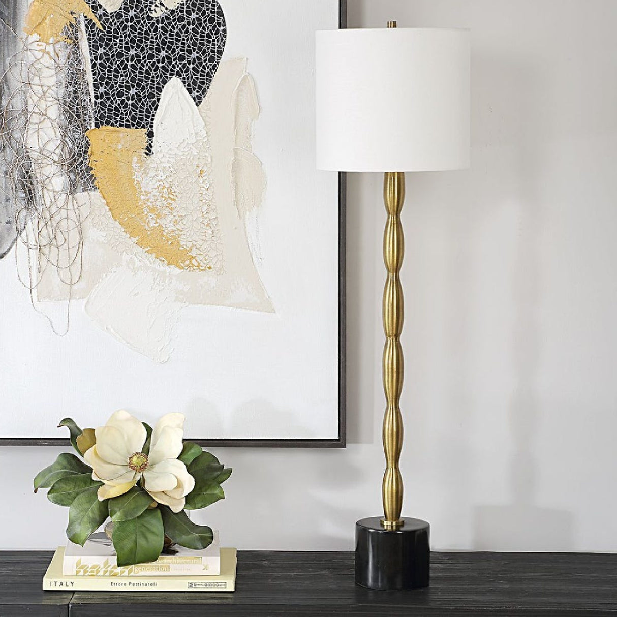 Antique Brass Stem Buffet Lamp by Uttermost Ezra, alternate view 2