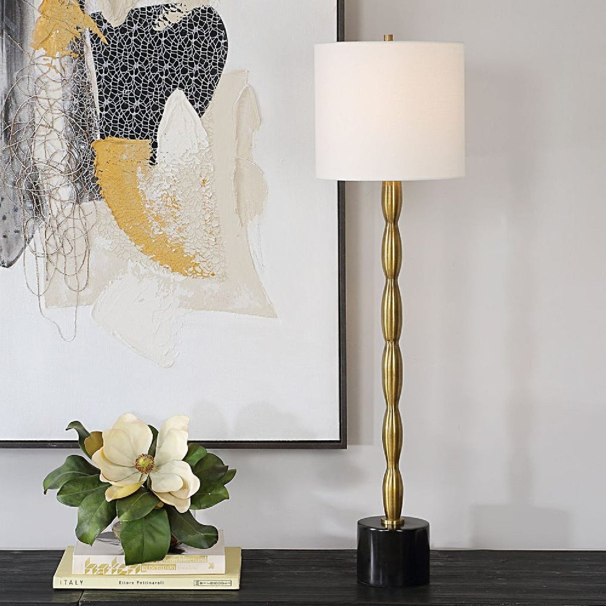 Antique Brass Stem Buffet Lamp by Uttermost Ezra, alternate view 7
