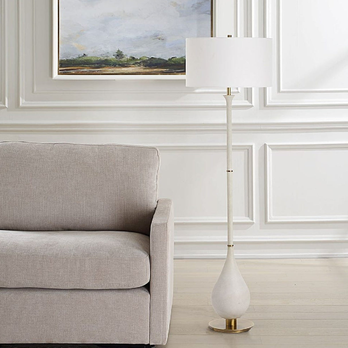 White Man-Made Stone Floor Lamp by Uttermost Dewdrop, alternate view 2