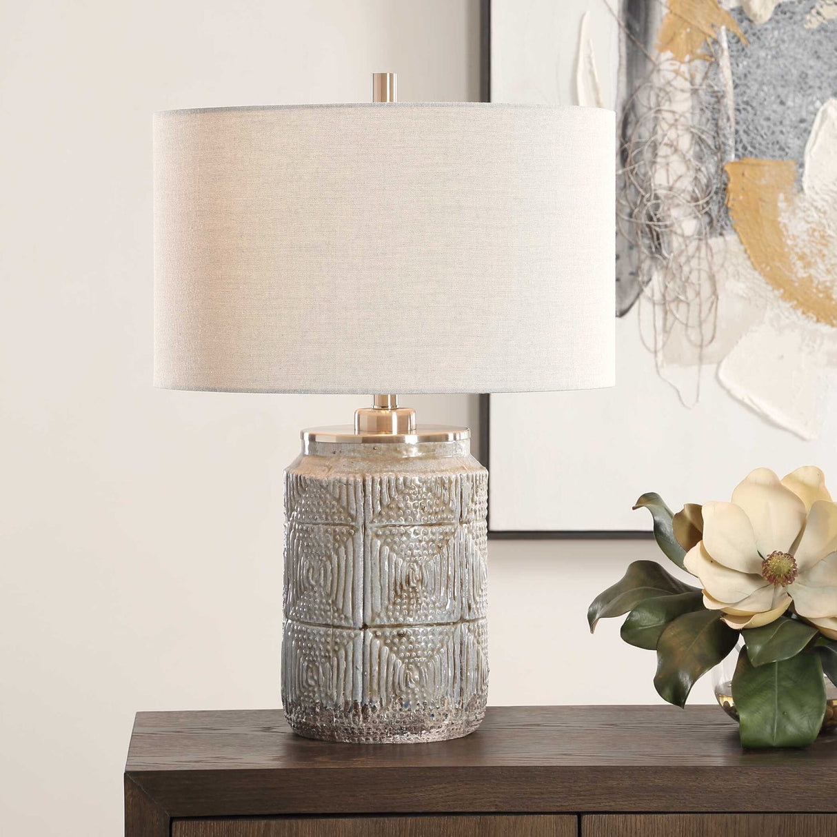 Modern European furniture - Etched Gray Ceramic Table Lamp by Uttermost Graydon - www.oroa.com