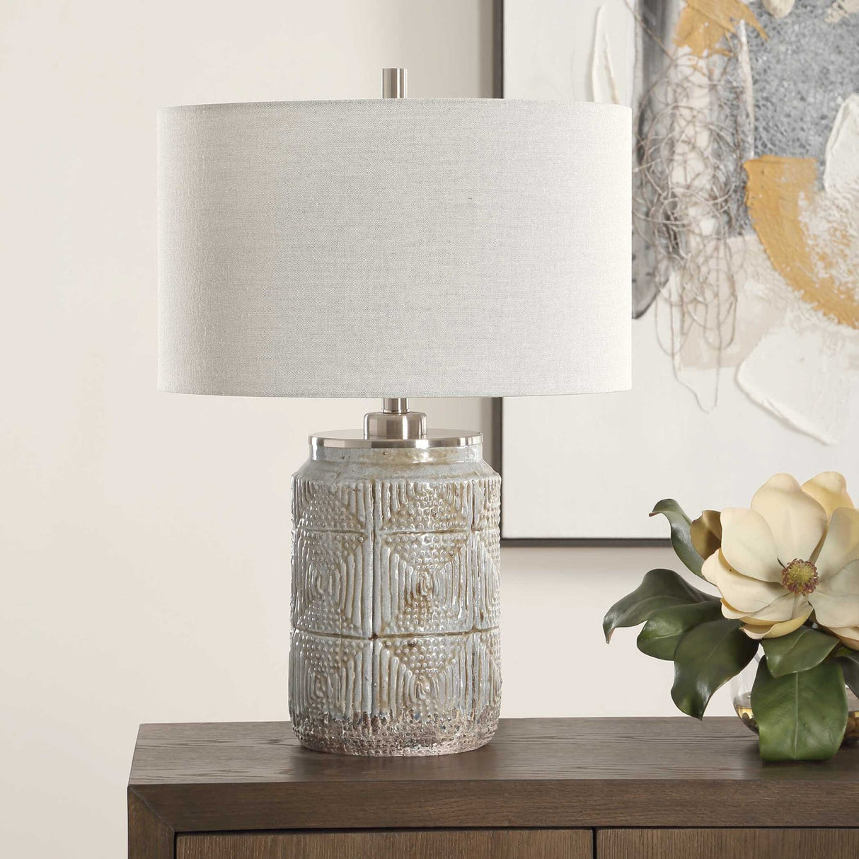 Modern European furniture - Etched Gray Ceramic Table Lamp by Uttermost Graydon - www.oroa.com