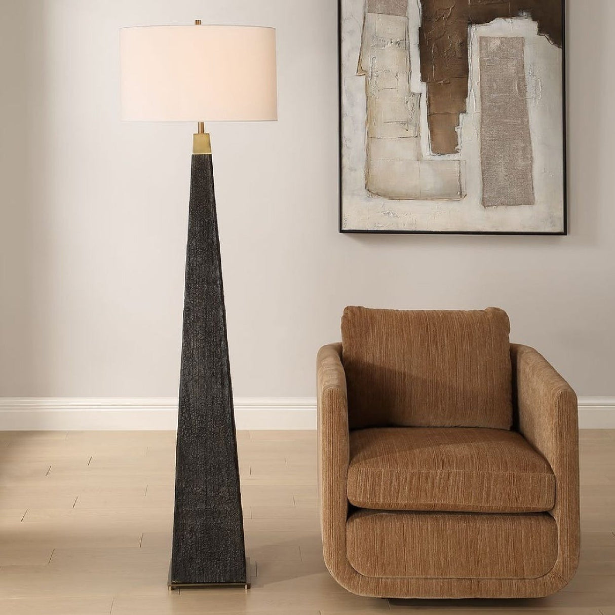 Tapered Burned Wood-Look Floor Lamp by Uttermost Lathey, alternate view 8