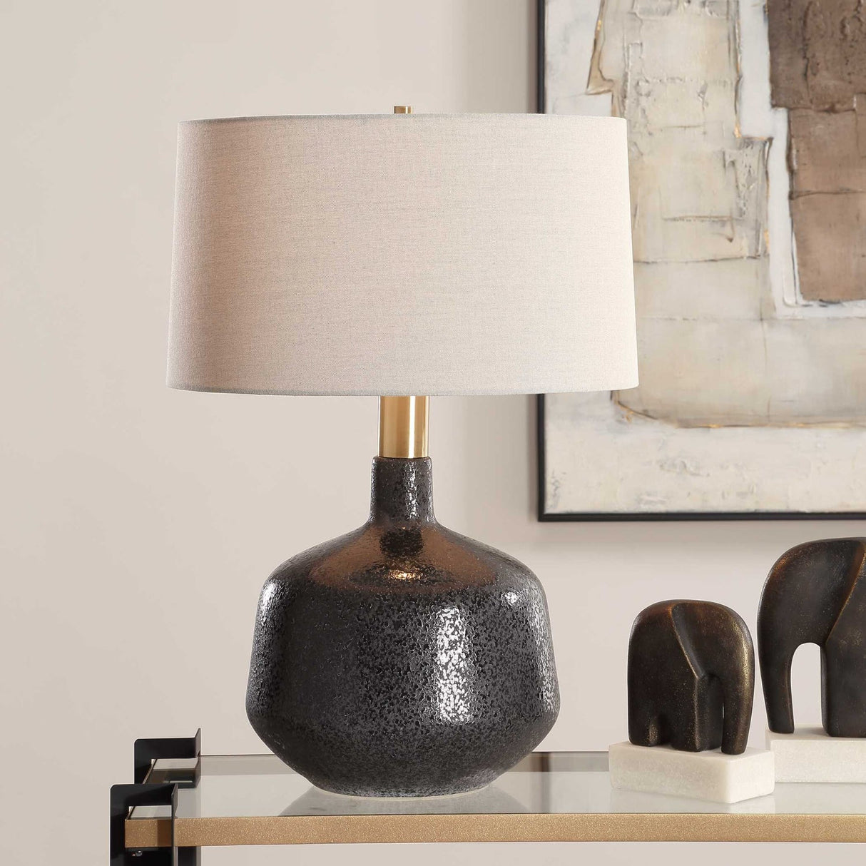 Mottled Black Ceramic Table Lamp by Uttermost Flanagan, alternate view 2