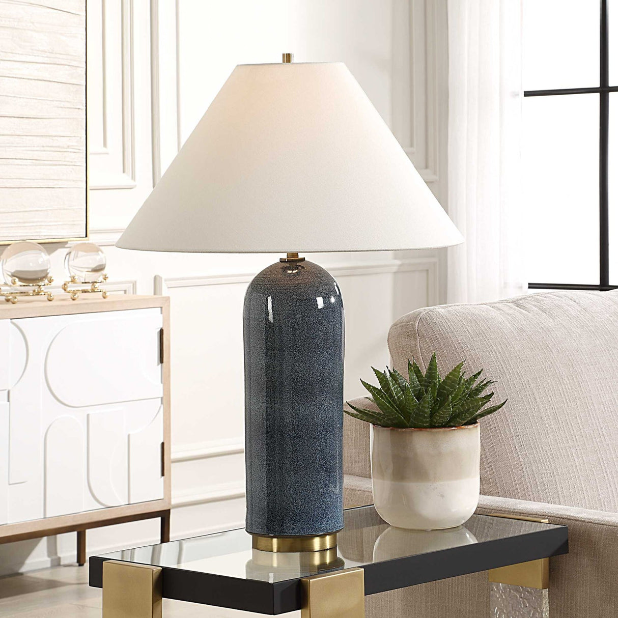 Modern European furniture - Blue Glaze Ceramic Table Lamp - www.oroa.com