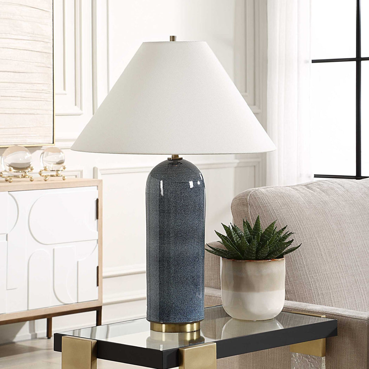 Modern European furniture - Blue Glaze Ceramic Table Lamp - www.oroa.com