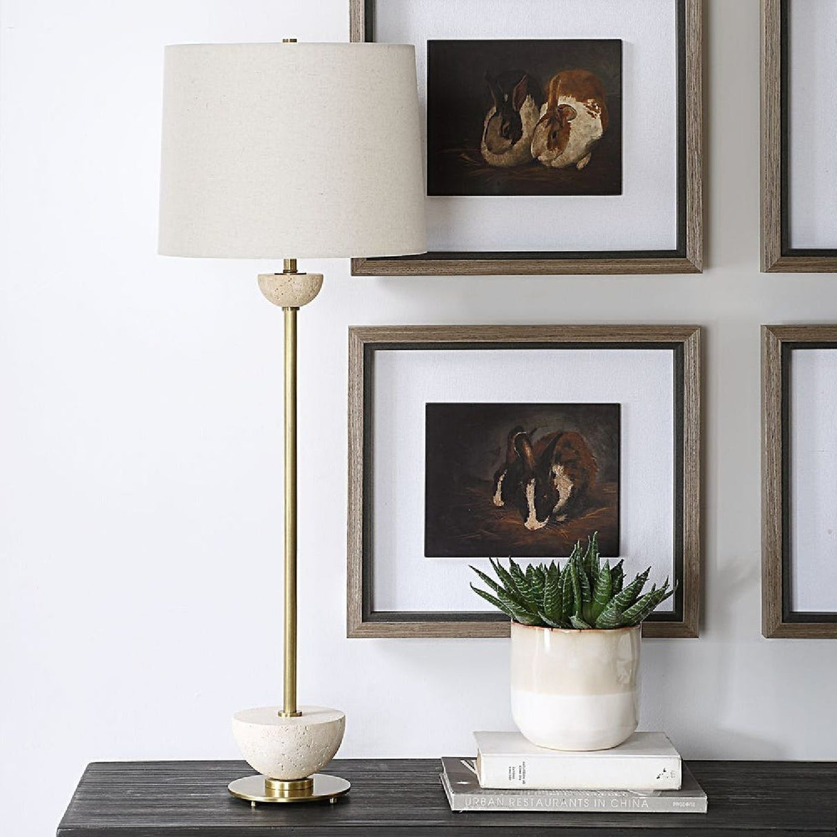 Travertine Accented Buffet Lamp by Uttermost Hemisphere, alternate view 7